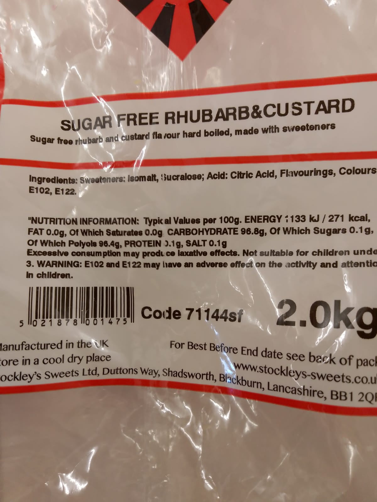 Sugar Free Rhubarb & Custard per 100g