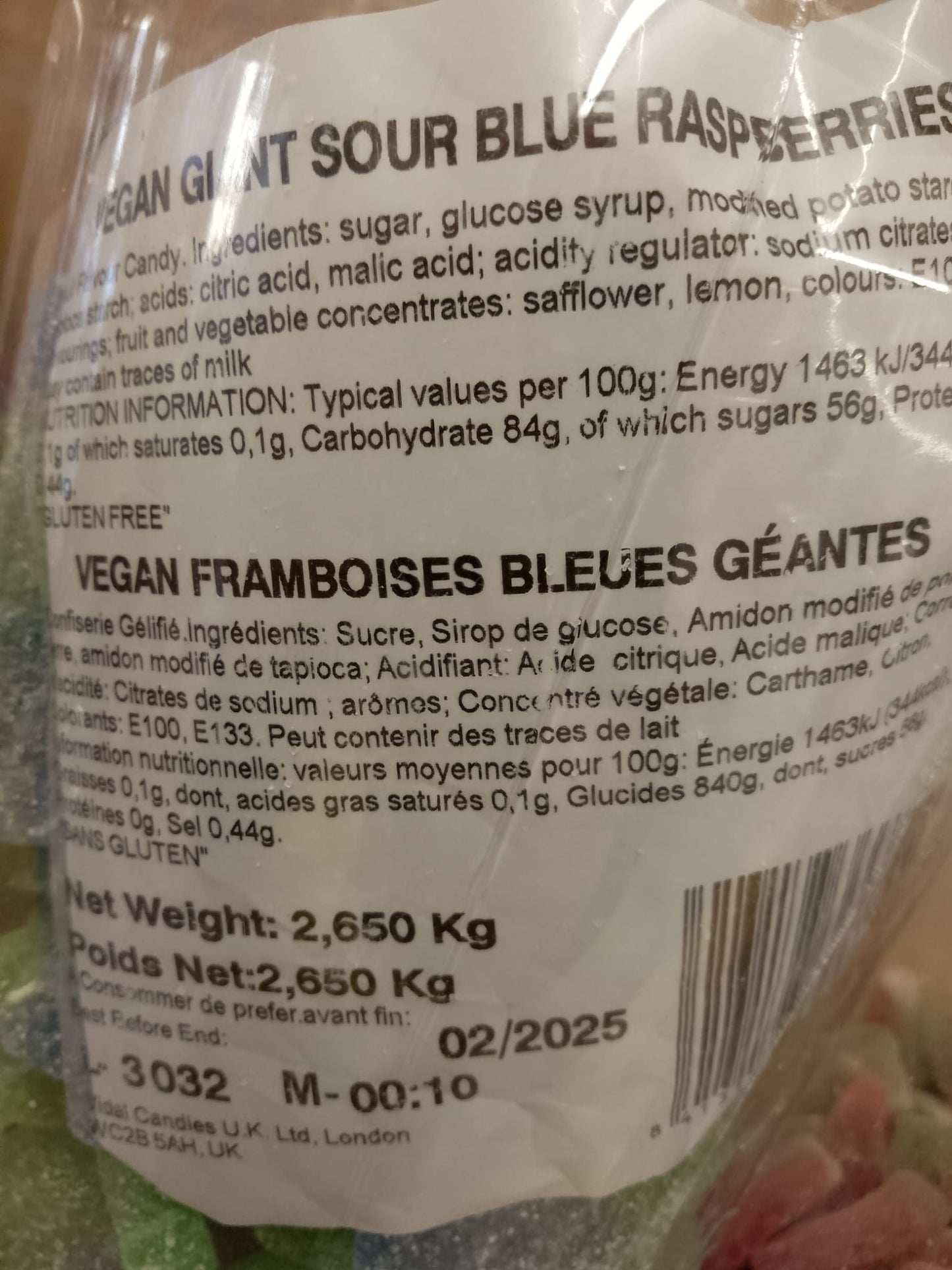 Vegan Giant Sour Blue Raspberries per 100g