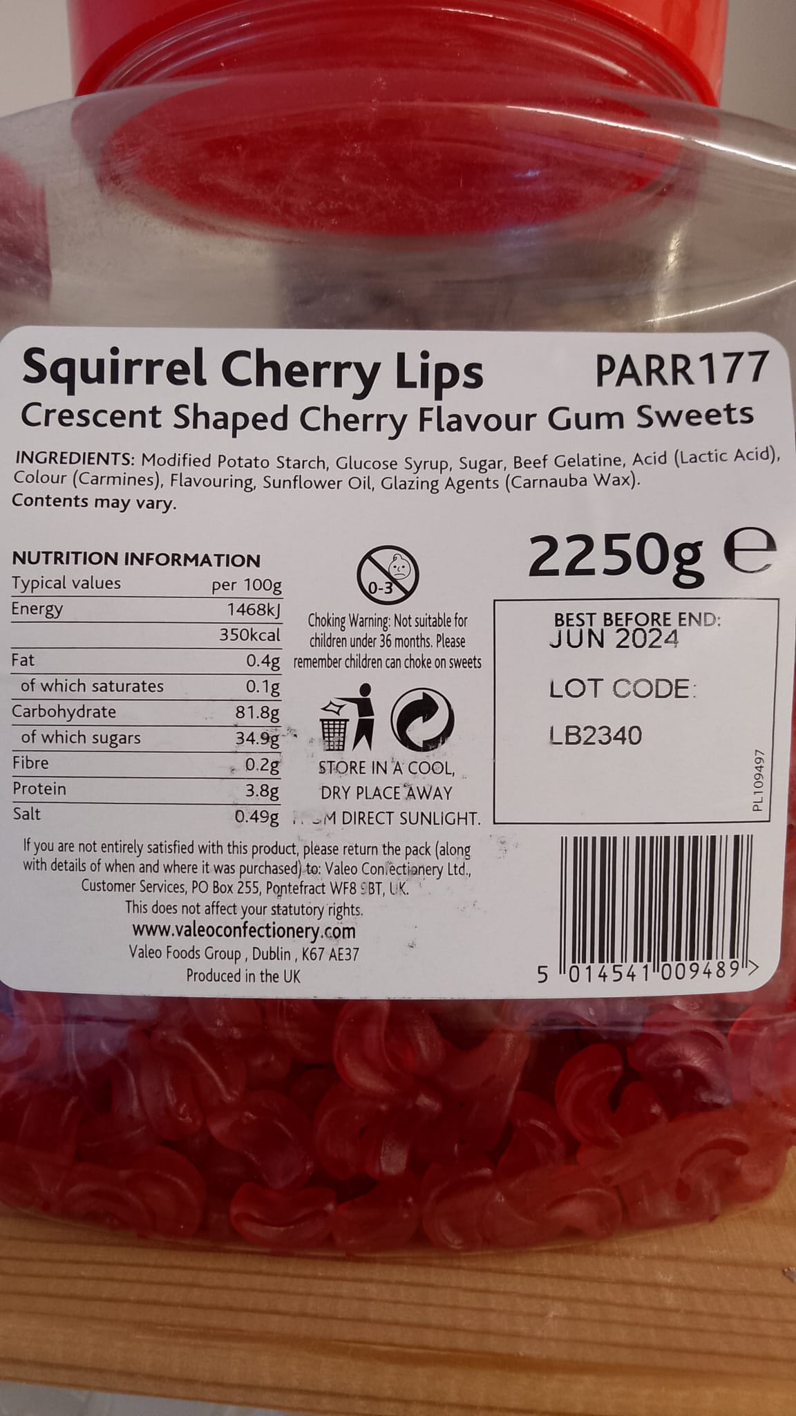 Squirrel Cherry Lips per 100g