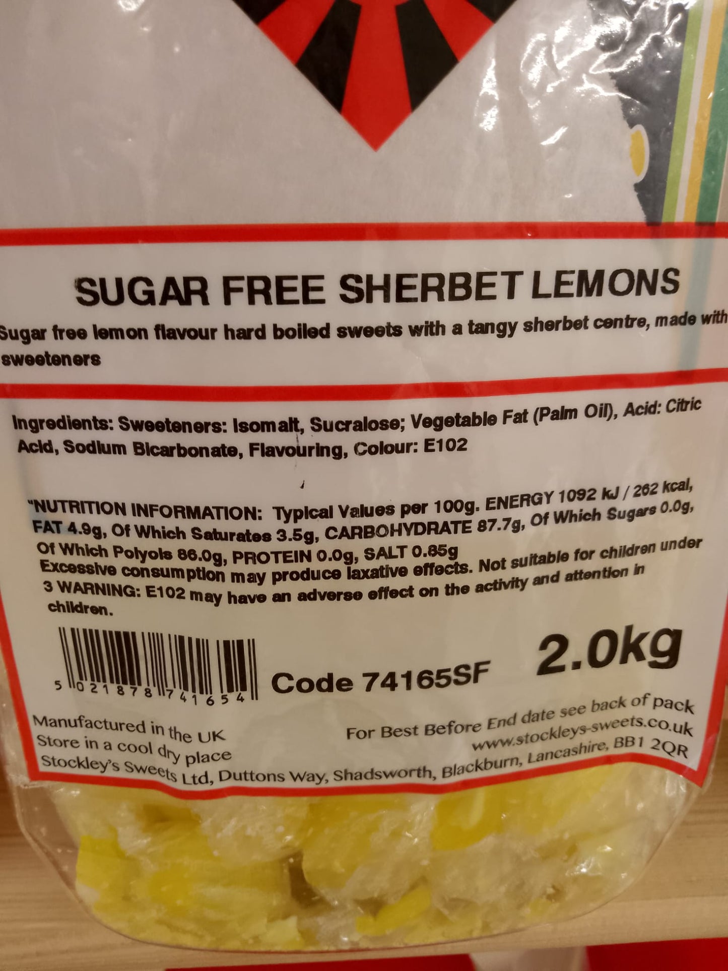 Sugar Free Sherbet Lemons per 100g