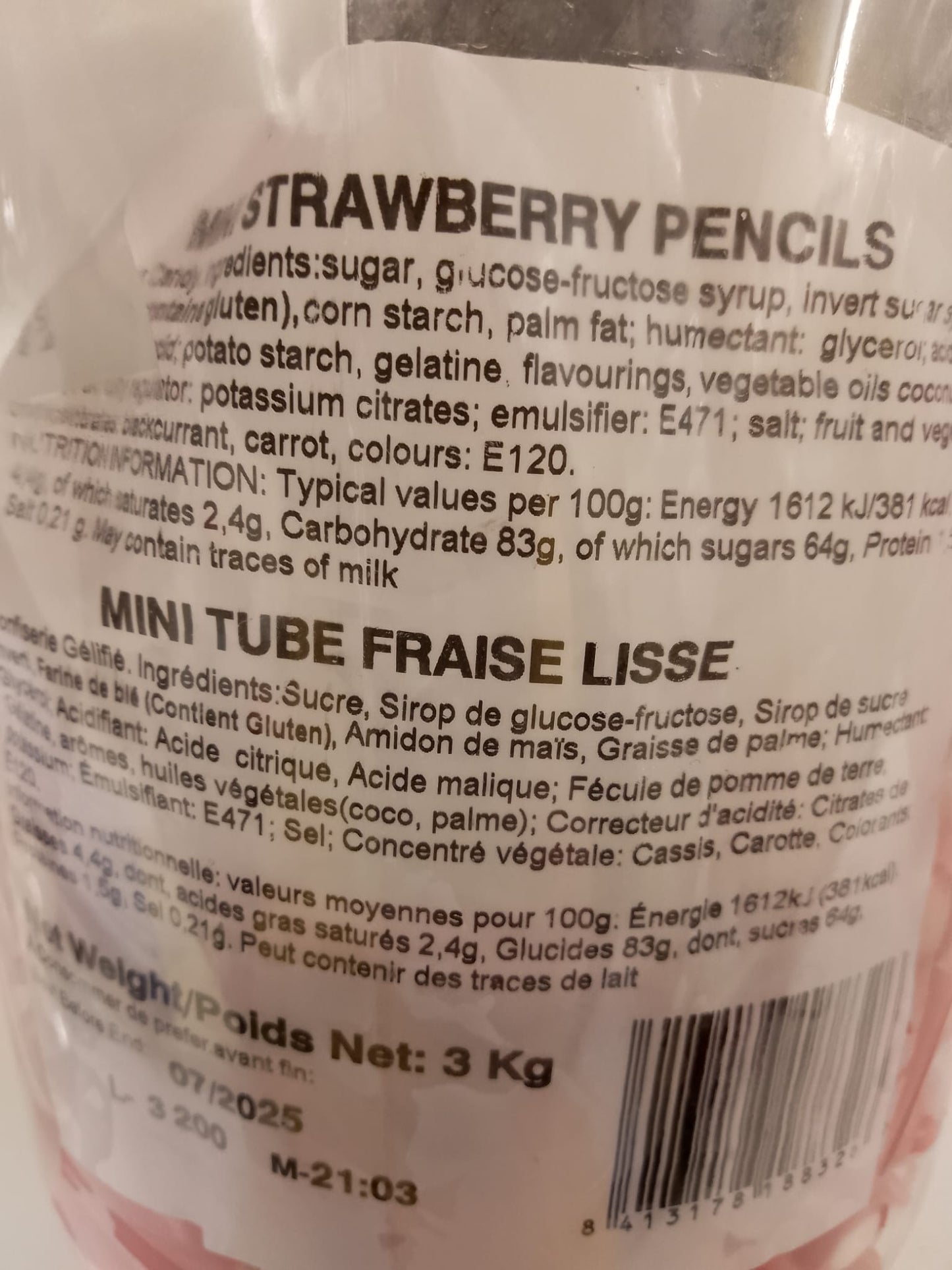 Mini Strawberry Pencils per 100g