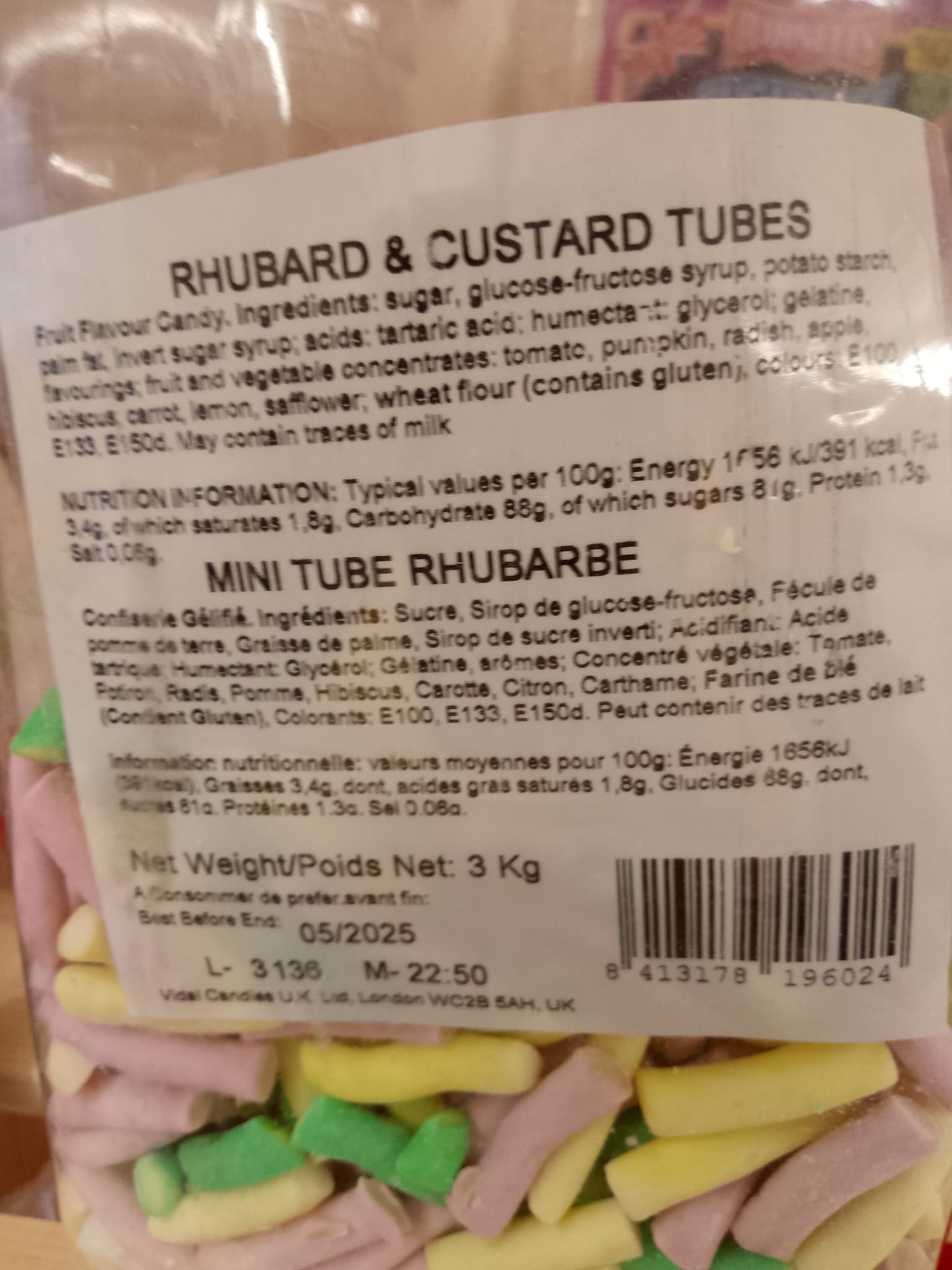 Rhubard & Custard Tubes per 100g