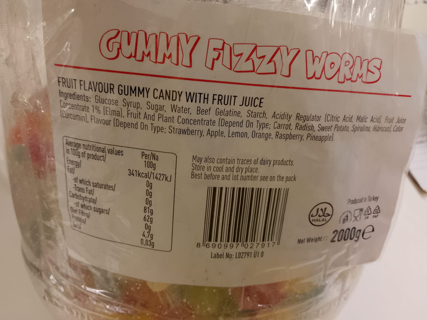 Gummy Fizzy Worms per 100g