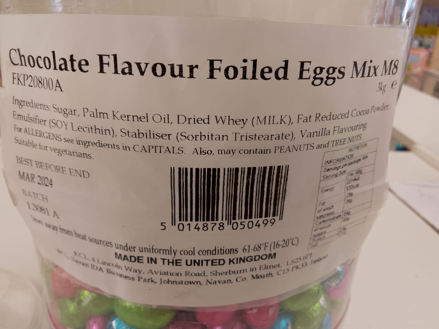 Chocolate Flavour Foiled Eggs per 100g